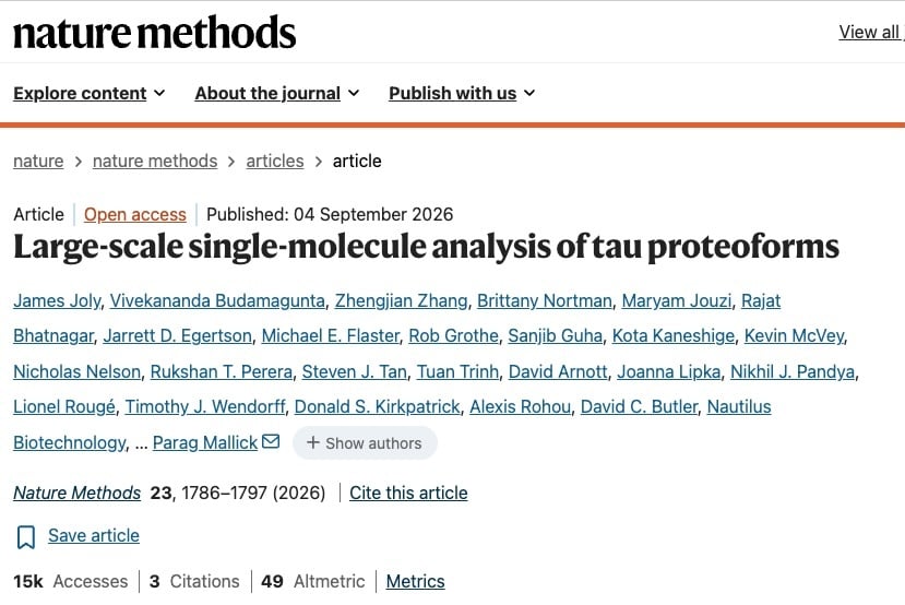 Large-scale single-molecule analysis of tau proteoforms Nature Methods screenshot